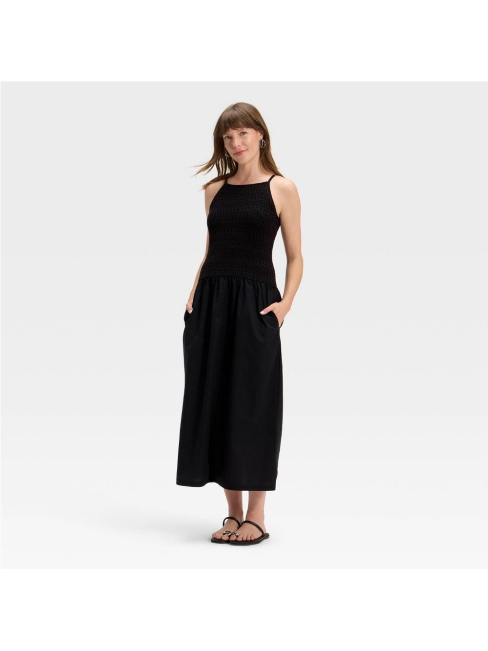 Universal Thread - NWT - Maxi Sweater Knit Dress with Pockets - Black - SML